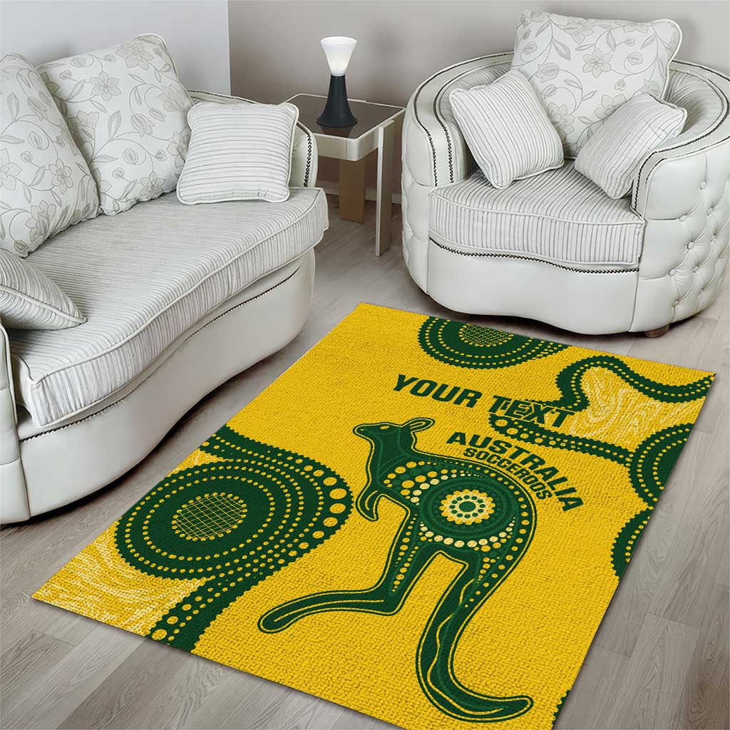 Custom Australia Soccer Area Rug Go Socceroos Kangaroo With Indigenous Art - Vibe Hoodie Shop