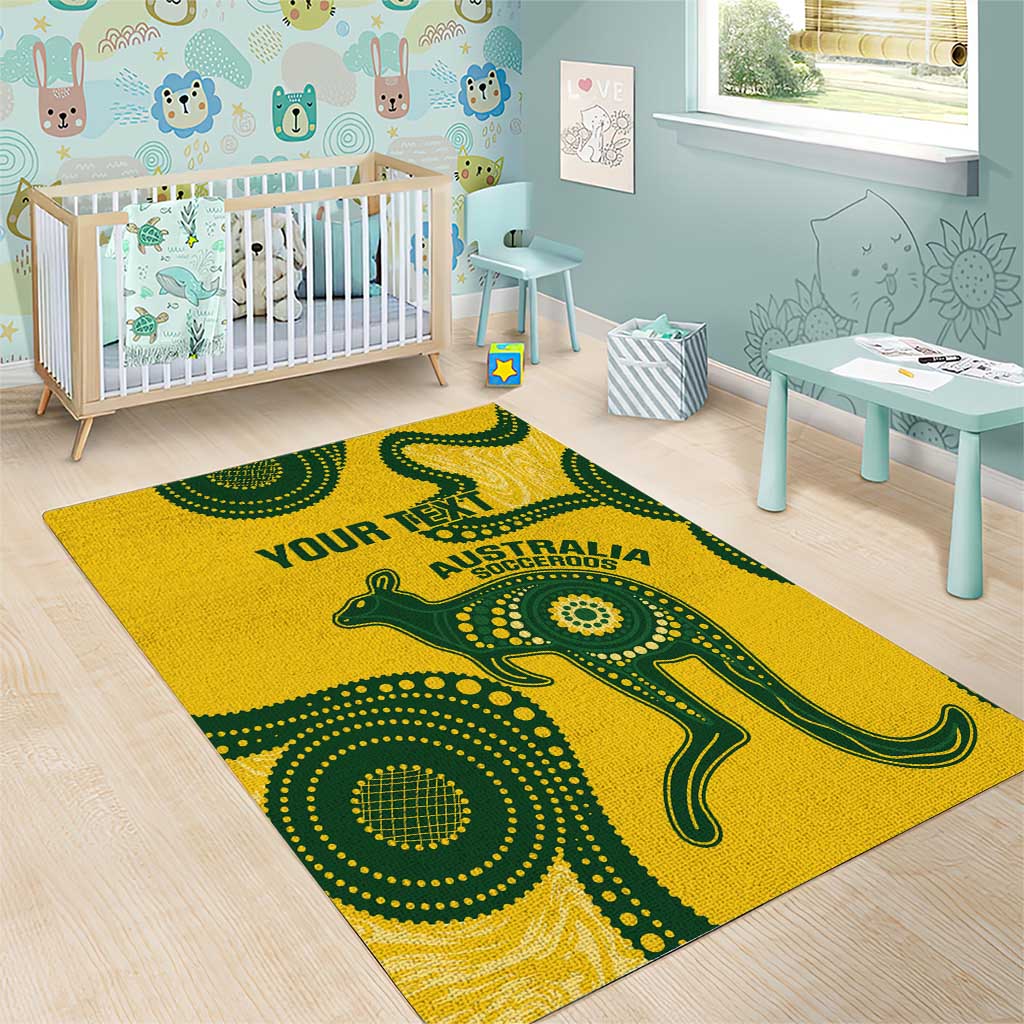 Custom Australia Soccer Area Rug Go Socceroos Kangaroo With Indigenous Art - Vibe Hoodie Shop