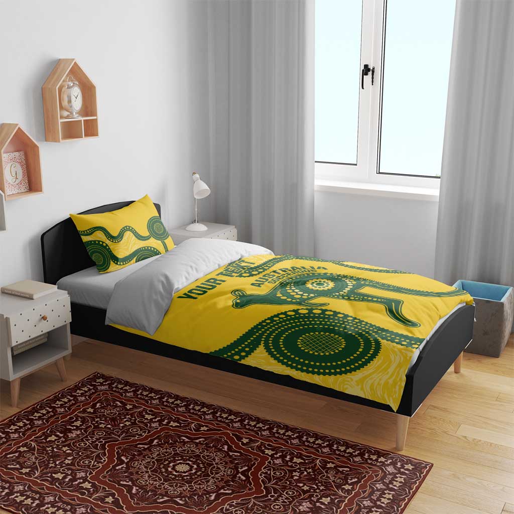 Custom Australia Soccer Bedding Set Go Socceroos Kangaroo With Indigenous Art - Vibe Hoodie Shop