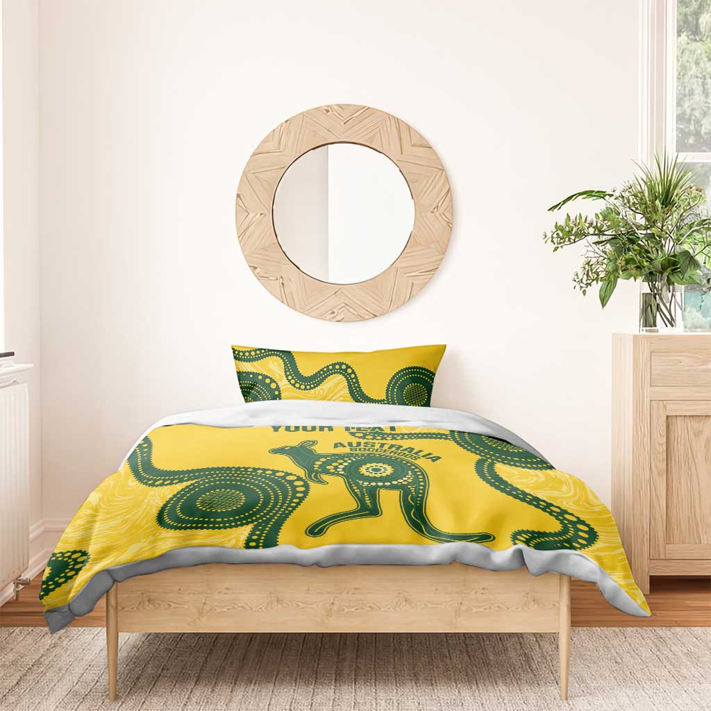 Custom Australia Soccer Bedding Set Go Socceroos Kangaroo With Indigenous Art - Vibe Hoodie Shop
