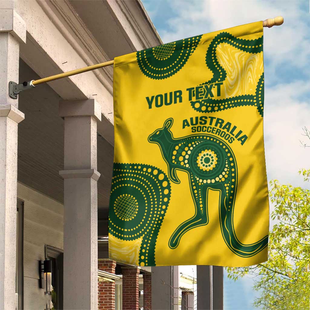 Custom Australia Soccer Garden Flag Go Socceroos Kangaroo With Indigenous Art - Vibe Hoodie Shop