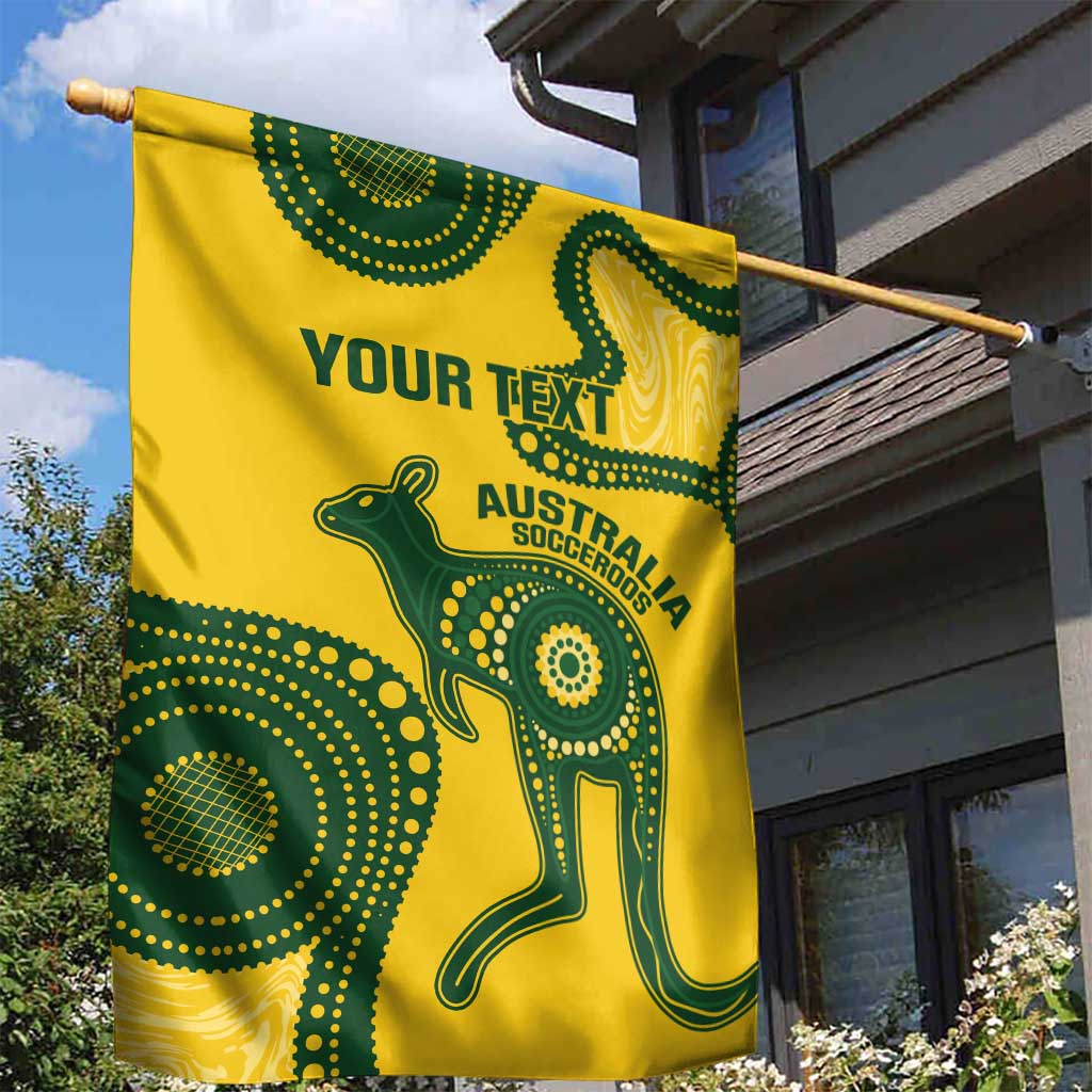 Custom Australia Soccer Garden Flag Go Socceroos Kangaroo With Indigenous Art - Vibe Hoodie Shop