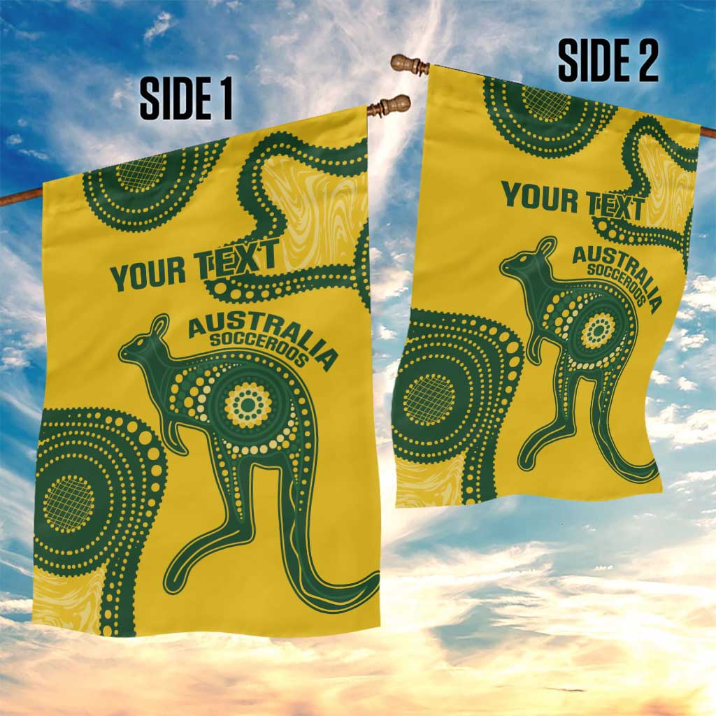Custom Australia Soccer Garden Flag Go Socceroos Kangaroo With Indigenous Art - Vibe Hoodie Shop