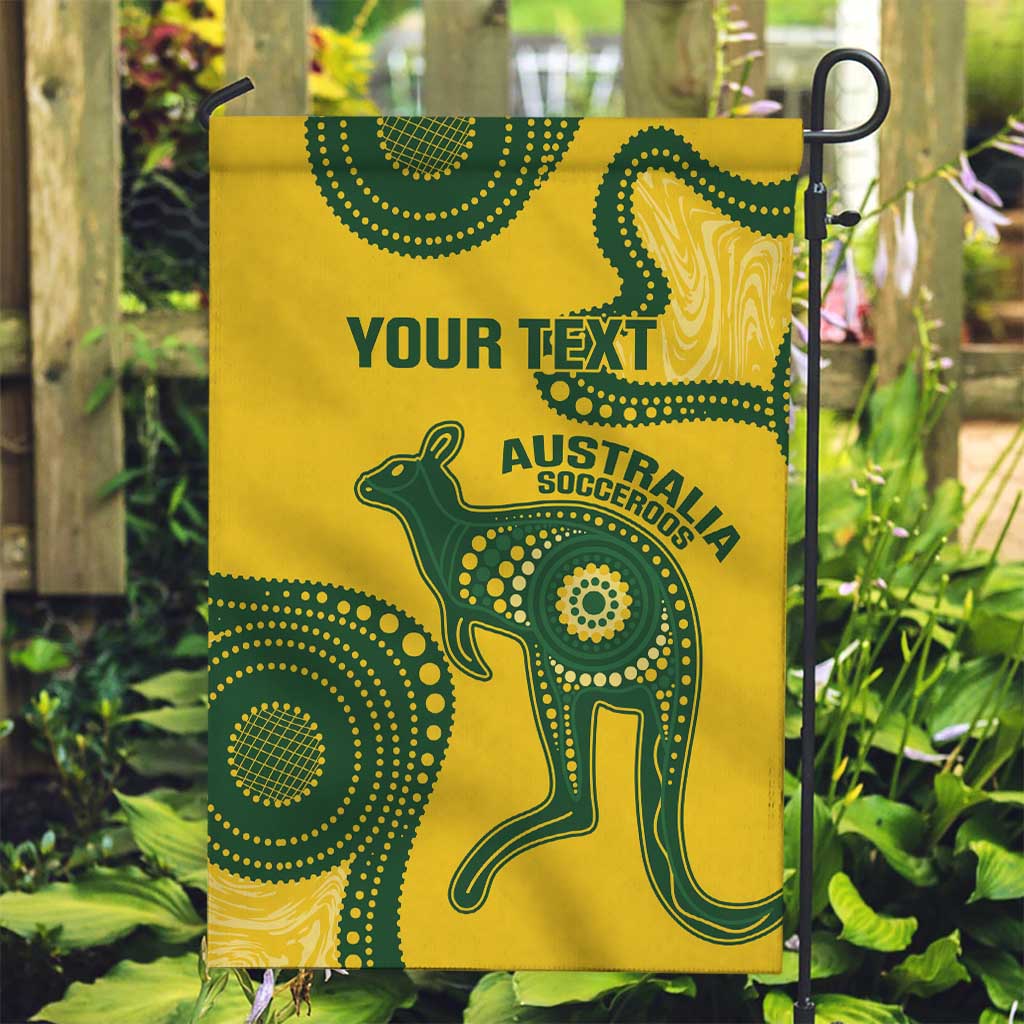Custom Australia Soccer Garden Flag Go Socceroos Kangaroo With Indigenous Art - Vibe Hoodie Shop