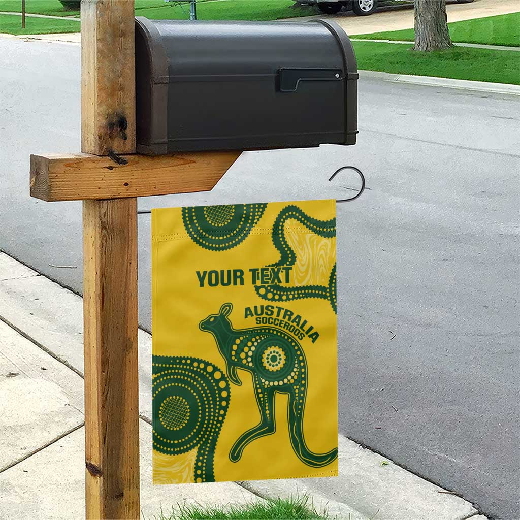 Custom Australia Soccer Garden Flag Go Socceroos Kangaroo With Indigenous Art - Vibe Hoodie Shop