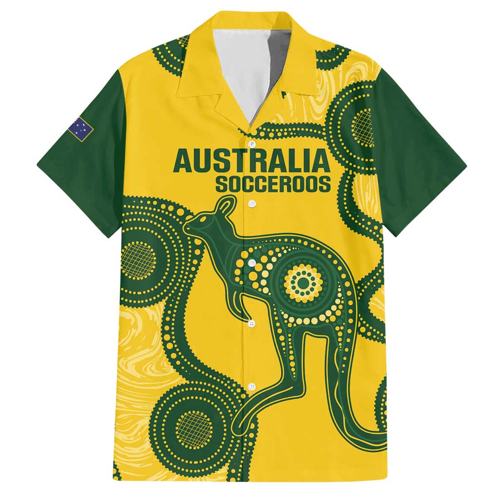 Custom Australia Soccer Hawaiian Shirt Go Socceroos Kangaroo With Indigenous Art - Vibe Hoodie Shop