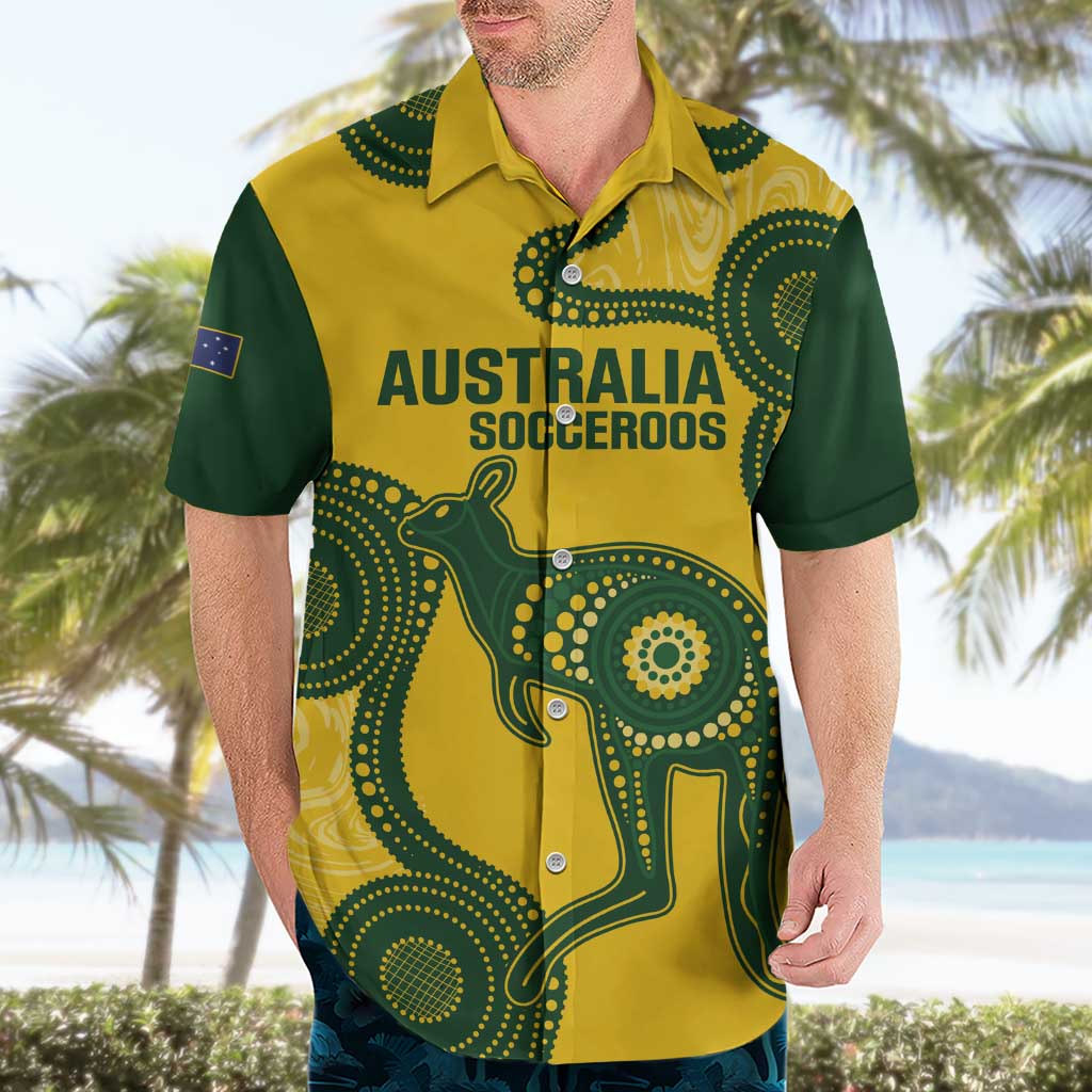 Custom Australia Soccer Hawaiian Shirt Go Socceroos Kangaroo With Indigenous Art - Vibe Hoodie Shop