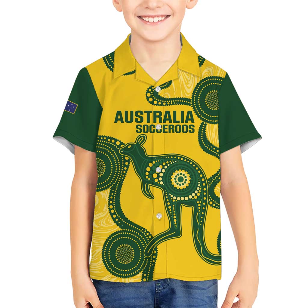 Custom Australia Soccer Hawaiian Shirt Go Socceroos Kangaroo With Indigenous Art - Vibe Hoodie Shop