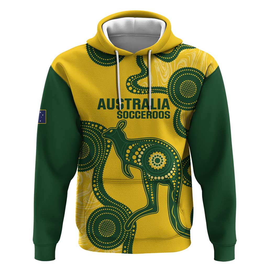Custom Australia Soccer Hoodie Go Socceroos Kangaroo With Indigenous Art - Vibe Hoodie Shop