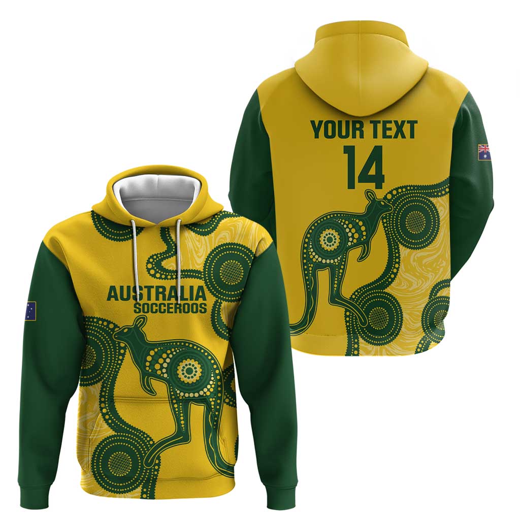 Custom Australia Soccer Hoodie Go Socceroos Kangaroo With Indigenous Art - Vibe Hoodie Shop