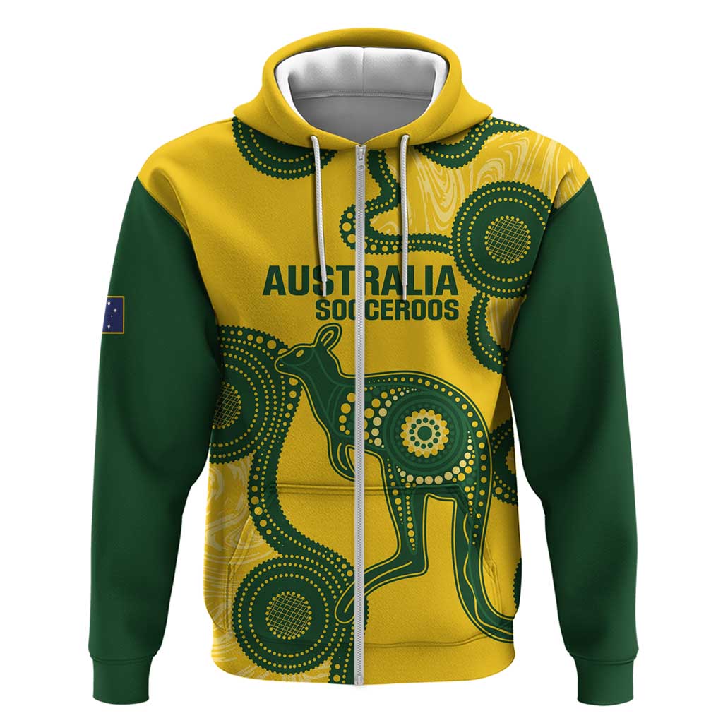 Custom Australia Soccer Hoodie Go Socceroos Kangaroo With Indigenous Art - Vibe Hoodie Shop