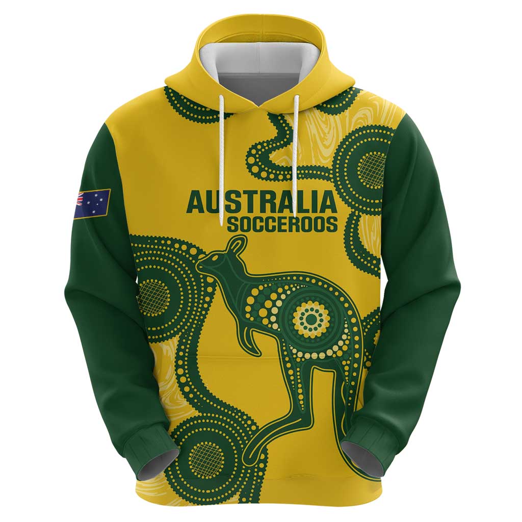 Custom Australia Soccer Hoodie Go Socceroos Kangaroo With Indigenous Art - Vibe Hoodie Shop