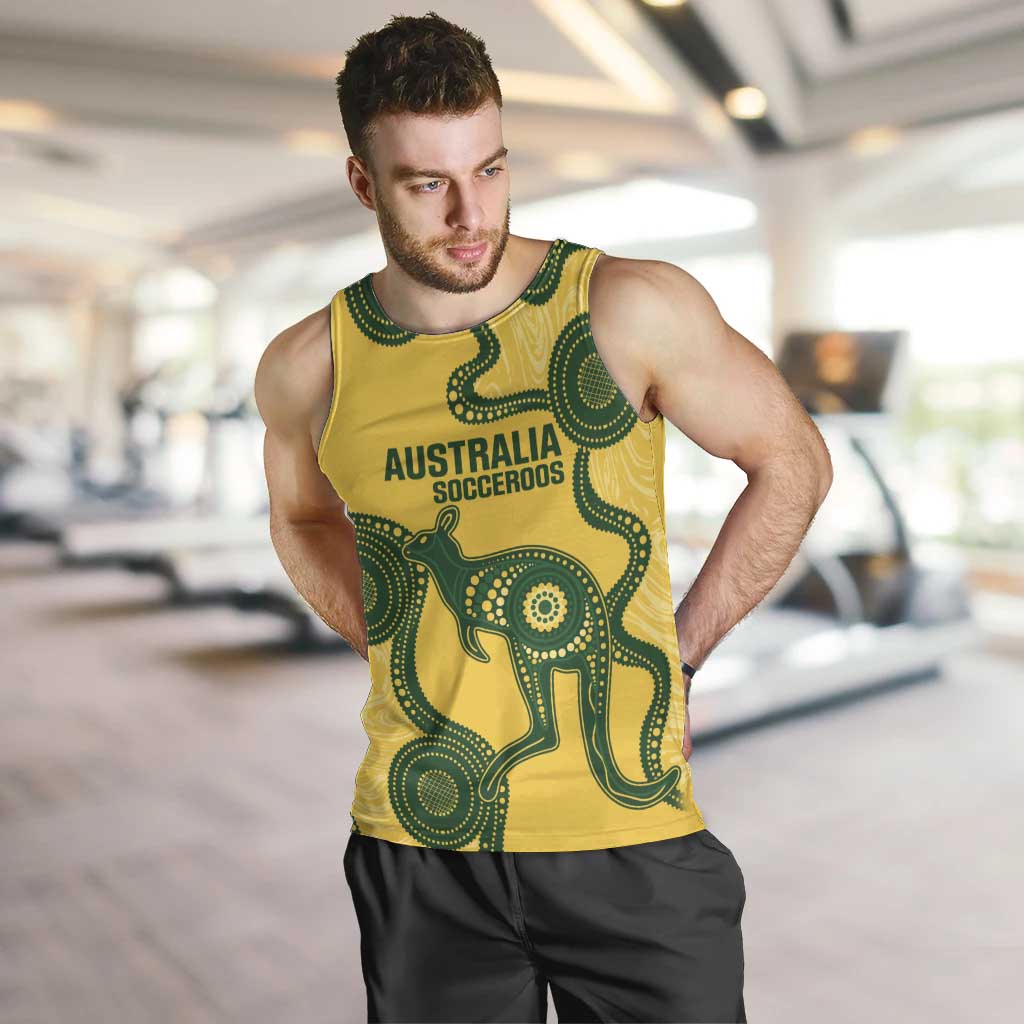 Custom Australia Soccer Men Tank Top Go Socceroos Kangaroo With Indigenous Art - Vibe Hoodie Shop
