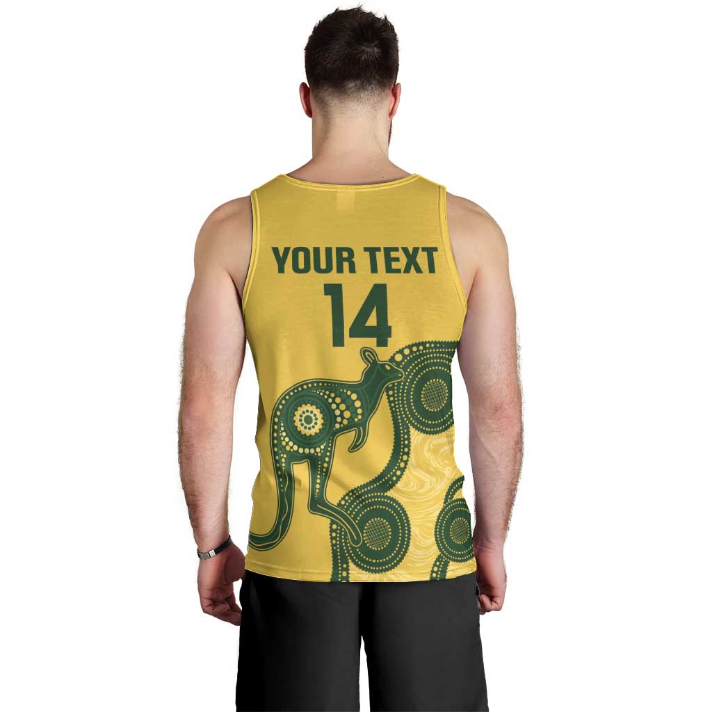 Custom Australia Soccer Men Tank Top Go Socceroos Kangaroo With Indigenous Art - Vibe Hoodie Shop
