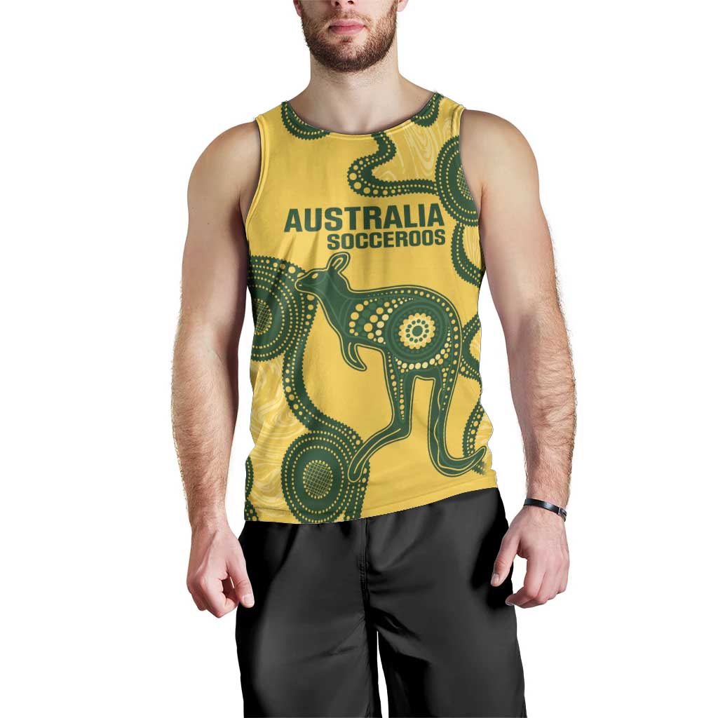 Custom Australia Soccer Men Tank Top Go Socceroos Kangaroo With Indigenous Art - Vibe Hoodie Shop