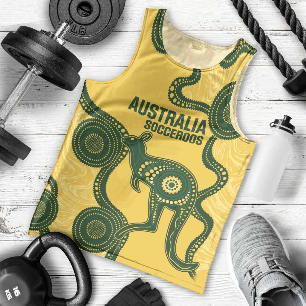 Custom Australia Soccer Men Tank Top Go Socceroos Kangaroo With Indigenous Art - Vibe Hoodie Shop