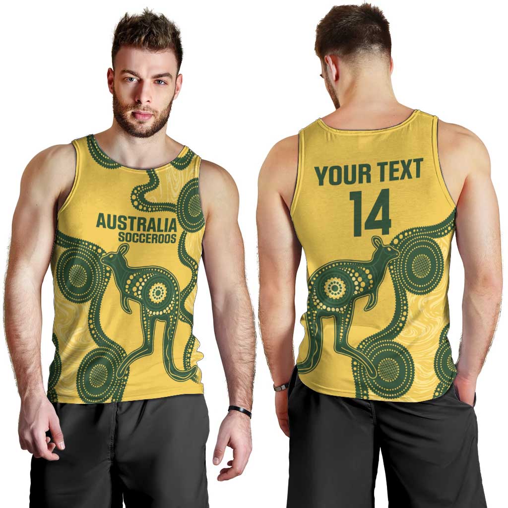 Custom Australia Soccer Men Tank Top Go Socceroos Kangaroo With Indigenous Art - Vibe Hoodie Shop