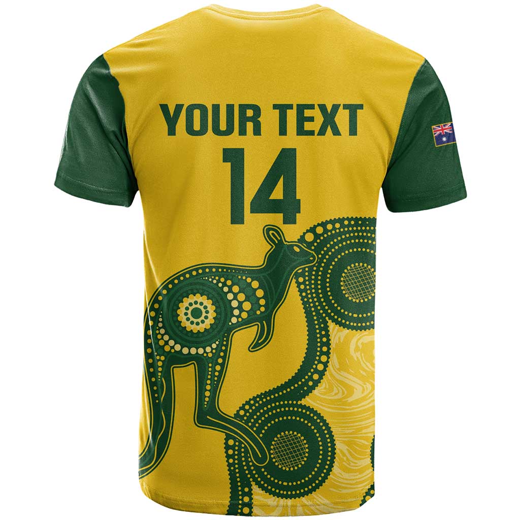 Custom Australia Soccer T Shirt Go Socceroos Kangaroo With Indigenous Art - Vibe Hoodie Shop