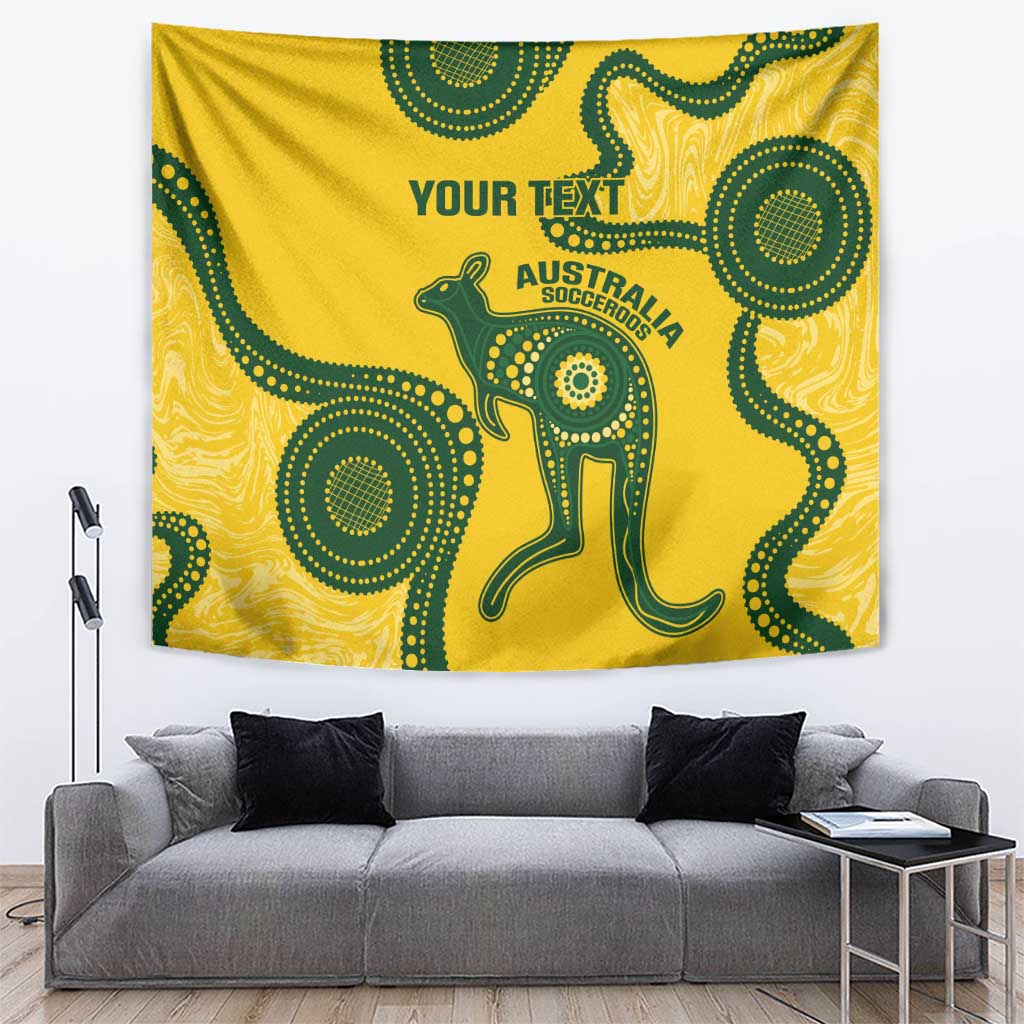 Custom Australia Soccer Tapestry Go Socceroos Kangaroo With Indigenous Art - Vibe Hoodie Shop