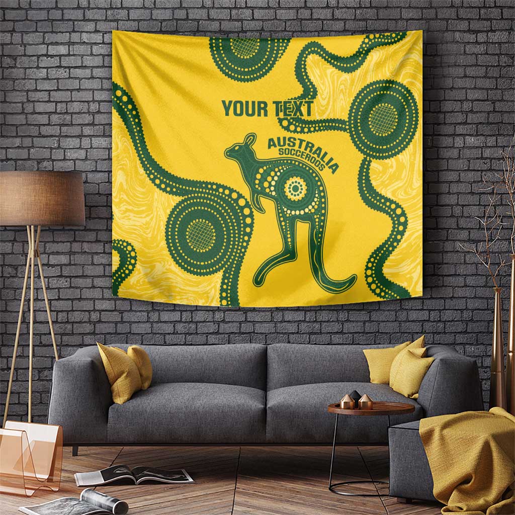 Custom Australia Soccer Tapestry Go Socceroos Kangaroo With Indigenous Art - Vibe Hoodie Shop