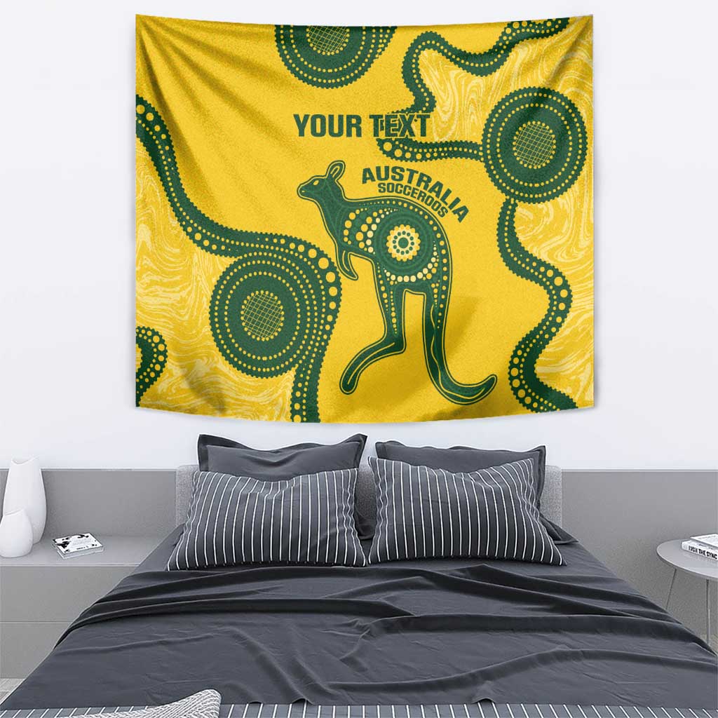 Custom Australia Soccer Tapestry Go Socceroos Kangaroo With Indigenous Art - Vibe Hoodie Shop