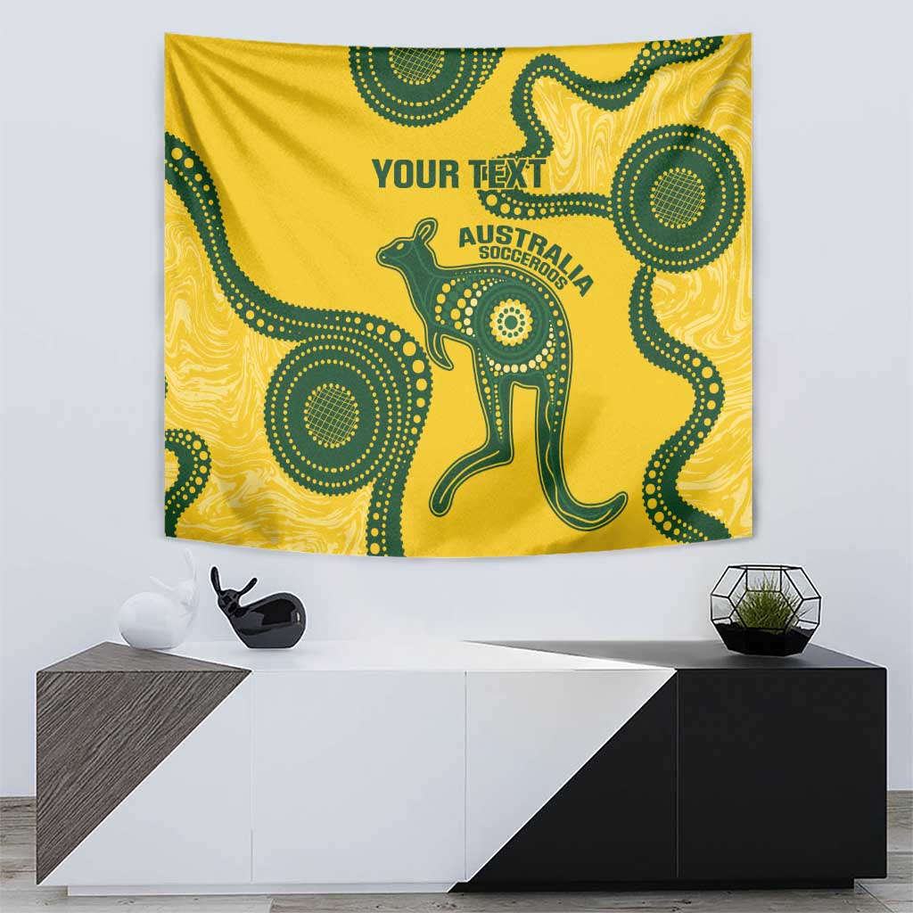 Custom Australia Soccer Tapestry Go Socceroos Kangaroo With Indigenous Art - Vibe Hoodie Shop