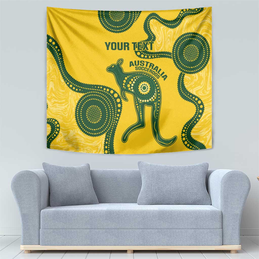 Custom Australia Soccer Tapestry Go Socceroos Kangaroo With Indigenous Art - Vibe Hoodie Shop