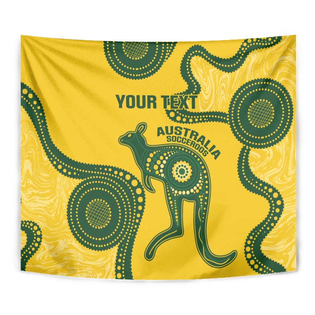 Custom Australia Soccer Tapestry Go Socceroos Kangaroo With Indigenous Art - Vibe Hoodie Shop