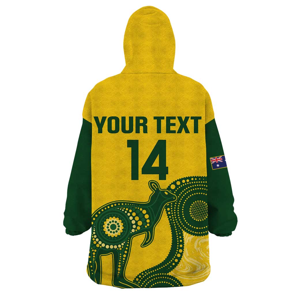 Custom Australia Soccer Wearable Blanket Hoodie Go Socceroos Kangaroo With Indigenous Art - Vibe Hoodie Shop