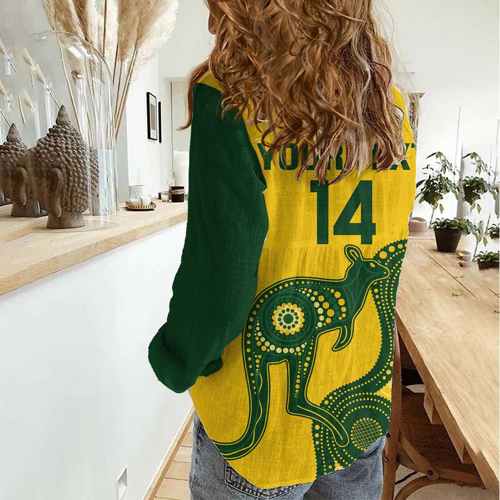 Custom Australia Soccer Women Casual Shirt Go Socceroos Kangaroo With Indigenous Art - Vibe Hoodie Shop