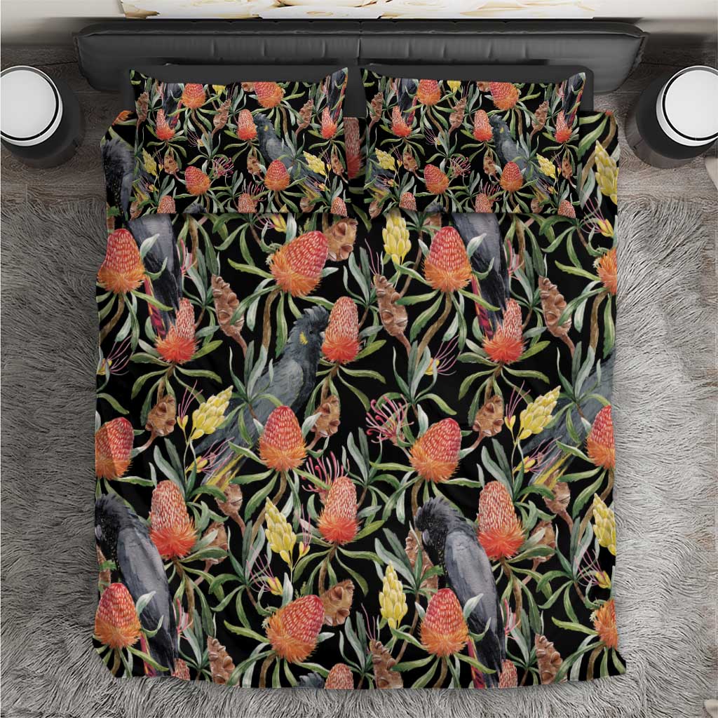 Australia Black Cockatoo And Banksia Flowers Bedding Set - Vibe Hoodie Shop