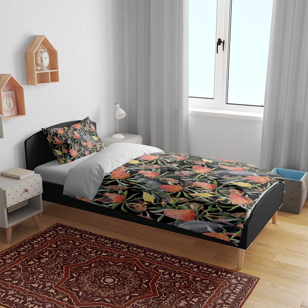 Australia Black Cockatoo And Banksia Flowers Bedding Set - Vibe Hoodie Shop