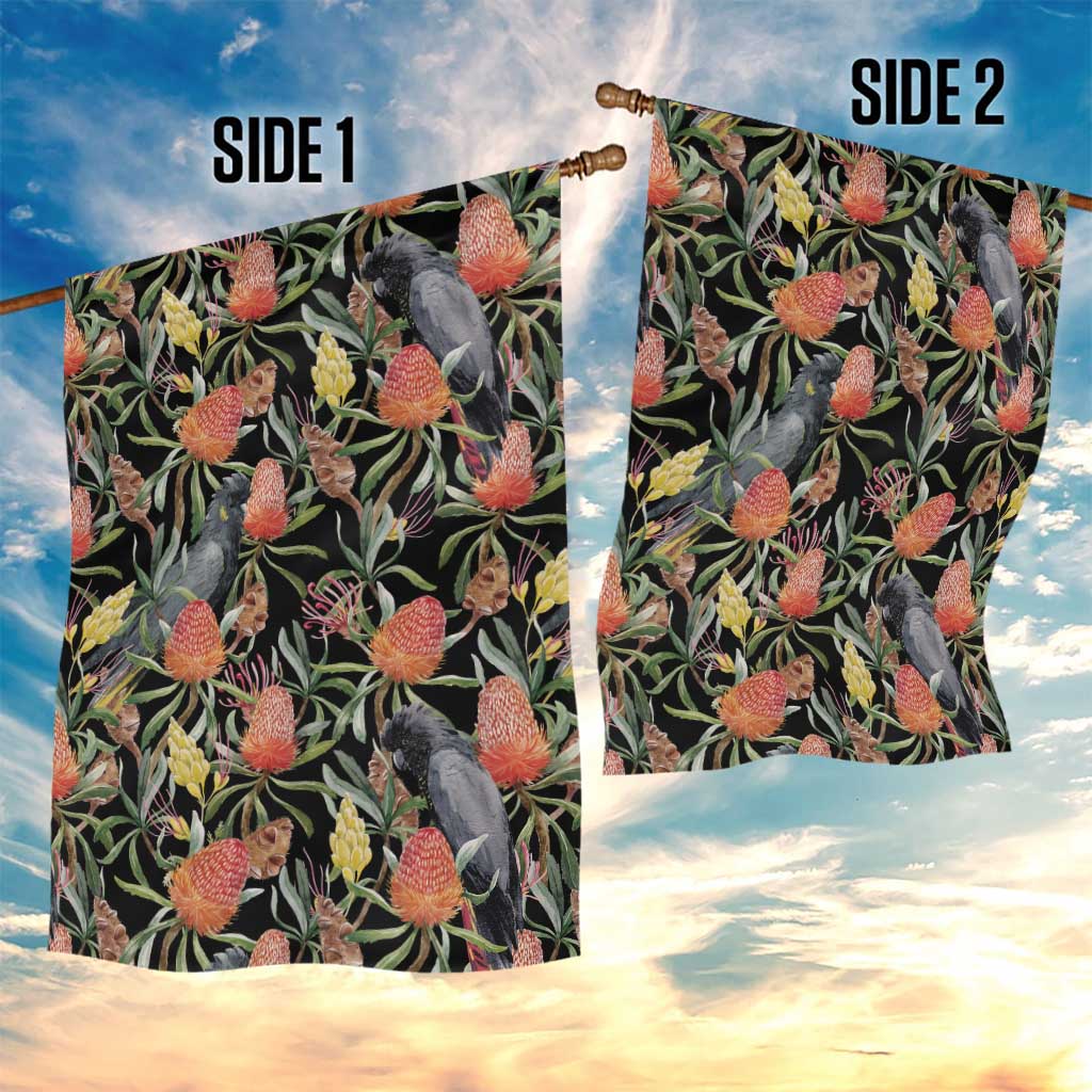 Australia Black Cockatoo And Banksia Flowers Garden Flag - Vibe Hoodie Shop