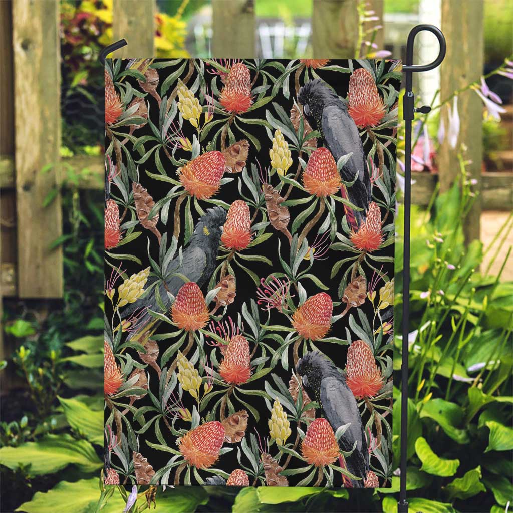 Australia Black Cockatoo And Banksia Flowers Garden Flag - Vibe Hoodie Shop