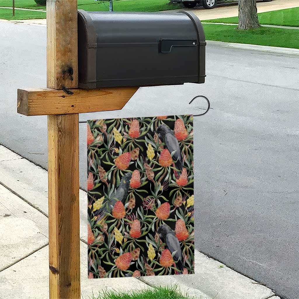 Australia Black Cockatoo And Banksia Flowers Garden Flag - Vibe Hoodie Shop