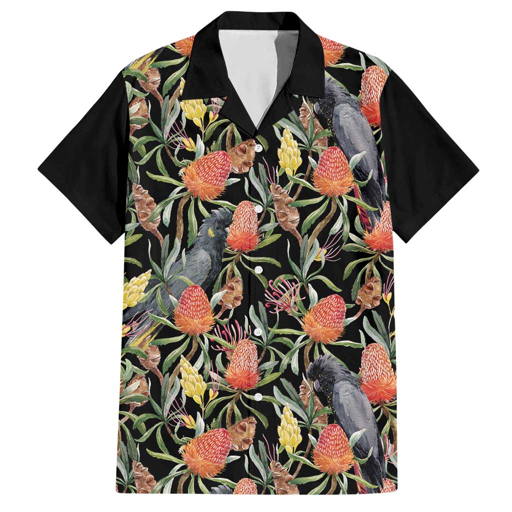 Australia Black Cockatoo And Banksia Flowers Hawaiian Shirt - Vibe Hoodie Shop