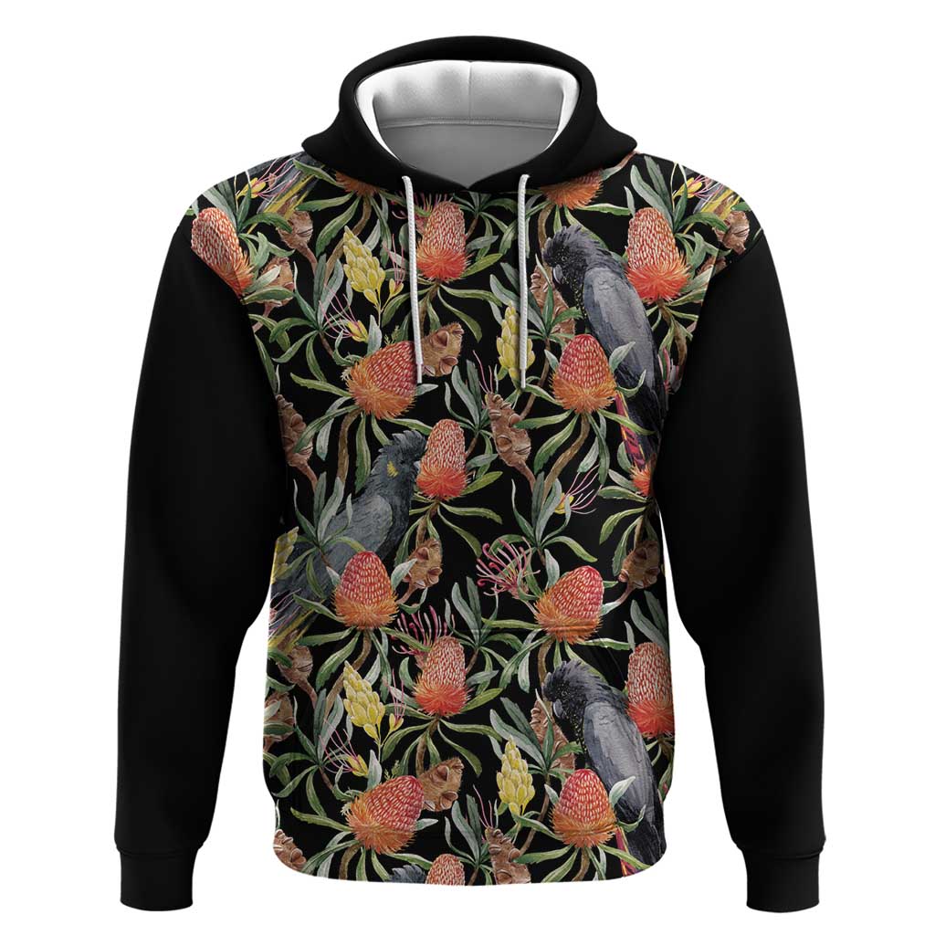 Australia Black Cockatoo And Banksia Flowers Hoodie - Vibe Hoodie Shop