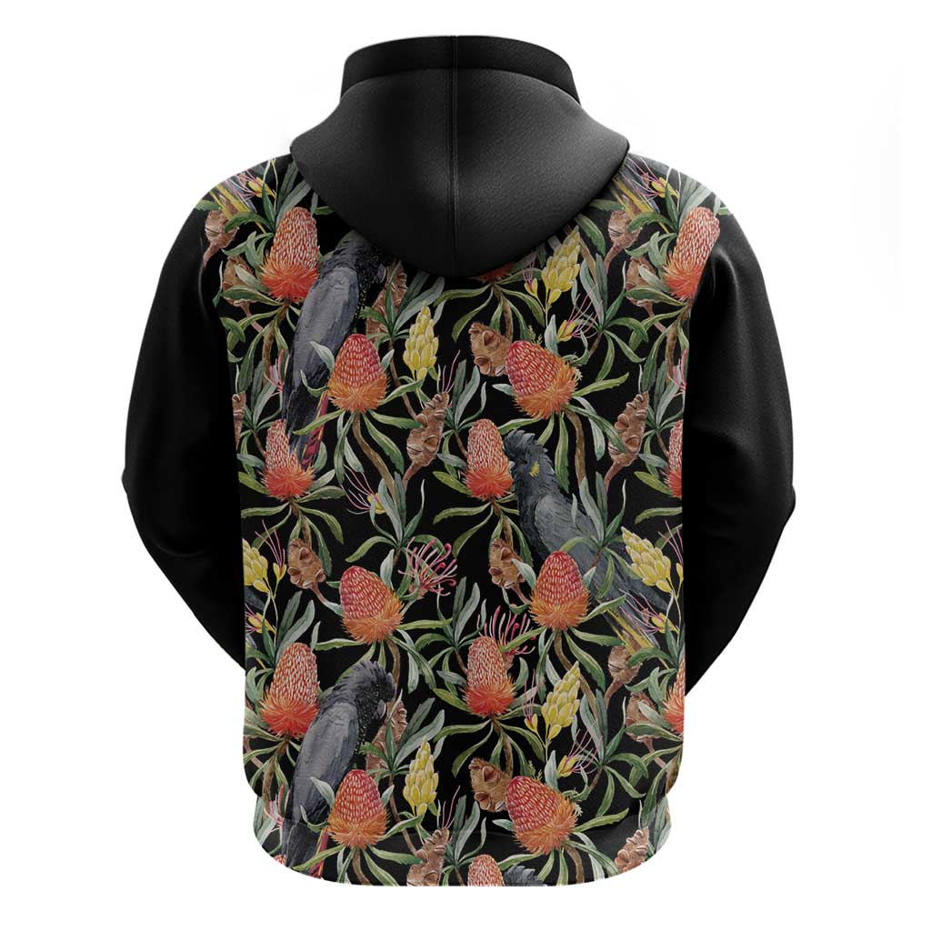 Australia Black Cockatoo And Banksia Flowers Hoodie - Vibe Hoodie Shop