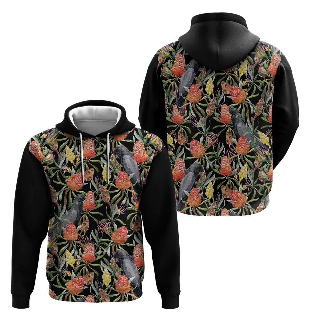 Australia Black Cockatoo And Banksia Flowers Hoodie - Vibe Hoodie Shop