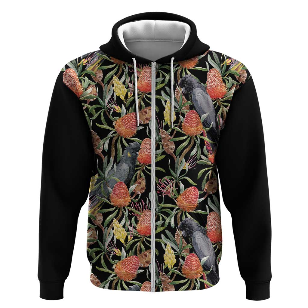 Australia Black Cockatoo And Banksia Flowers Hoodie - Vibe Hoodie Shop