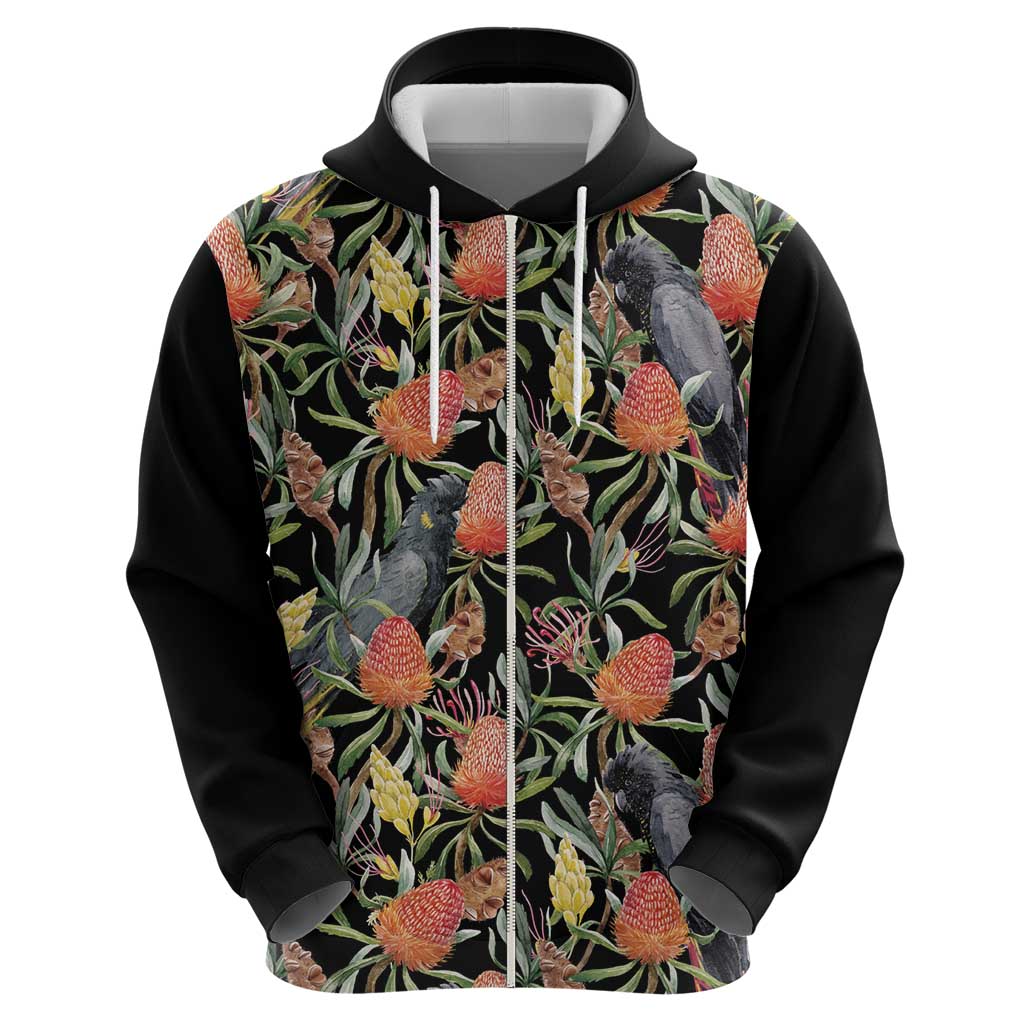 Australia Black Cockatoo And Banksia Flowers Hoodie - Vibe Hoodie Shop