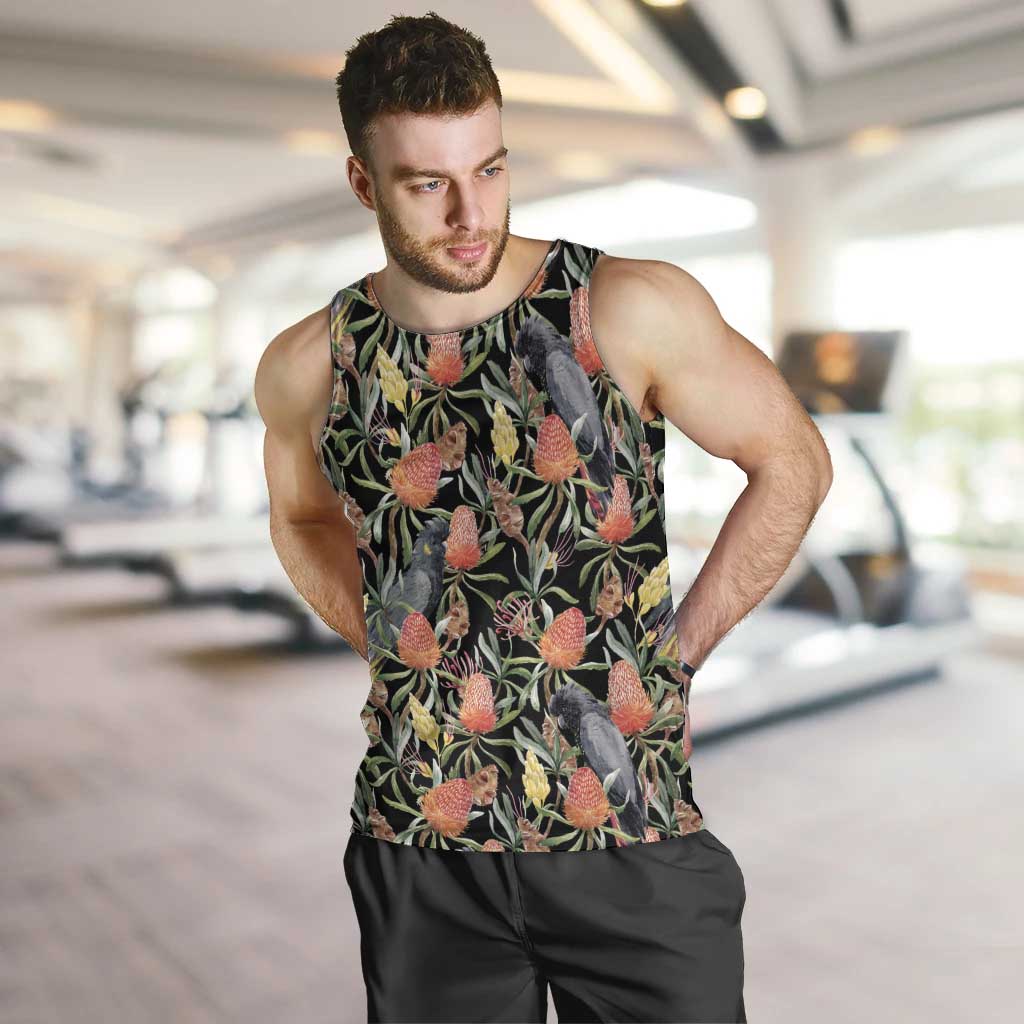 Australia Black Cockatoo And Banksia Flowers Men Tank Top - Vibe Hoodie Shop