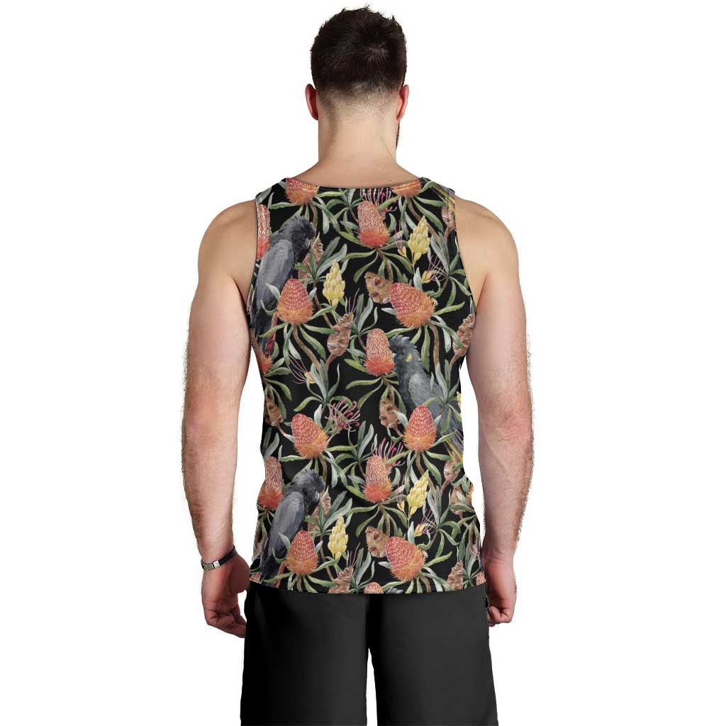 Australia Black Cockatoo And Banksia Flowers Men Tank Top - Vibe Hoodie Shop