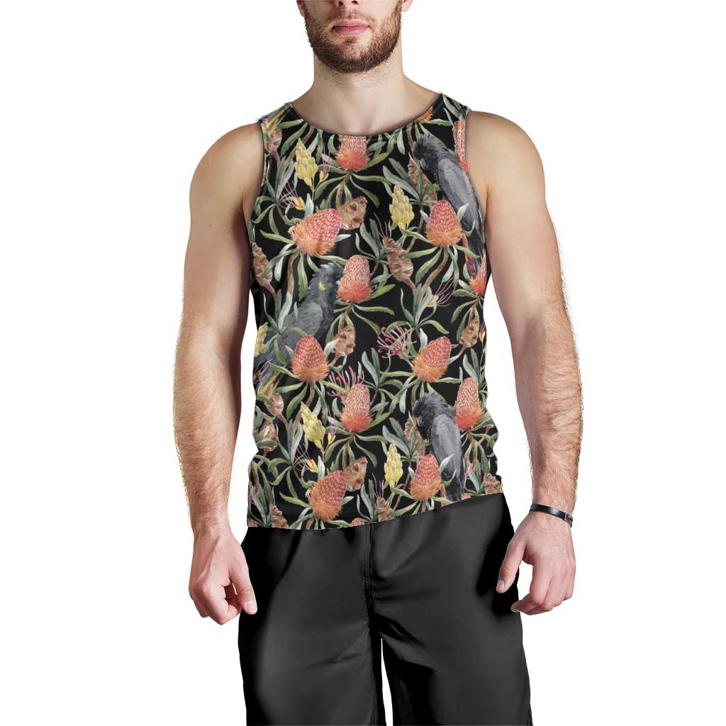 Australia Black Cockatoo And Banksia Flowers Men Tank Top - Vibe Hoodie Shop