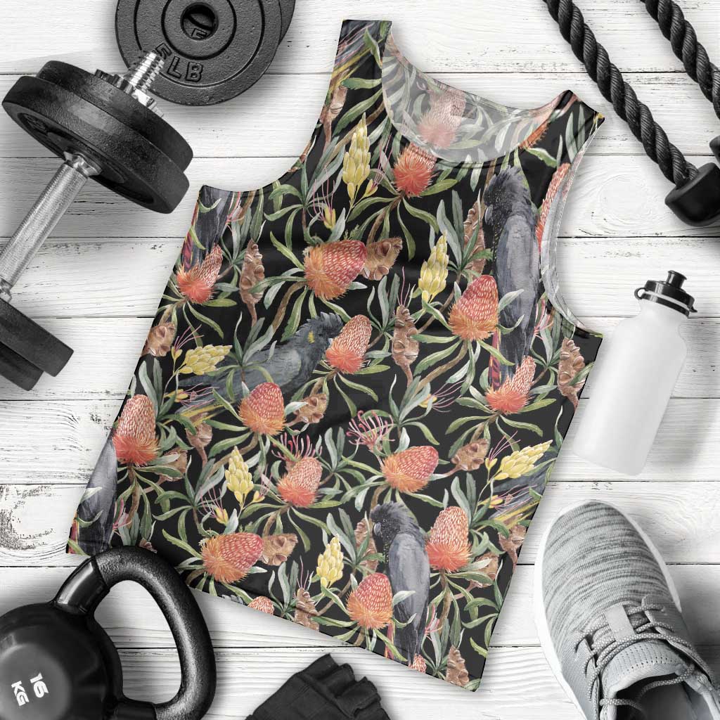 Australia Black Cockatoo And Banksia Flowers Men Tank Top - Vibe Hoodie Shop