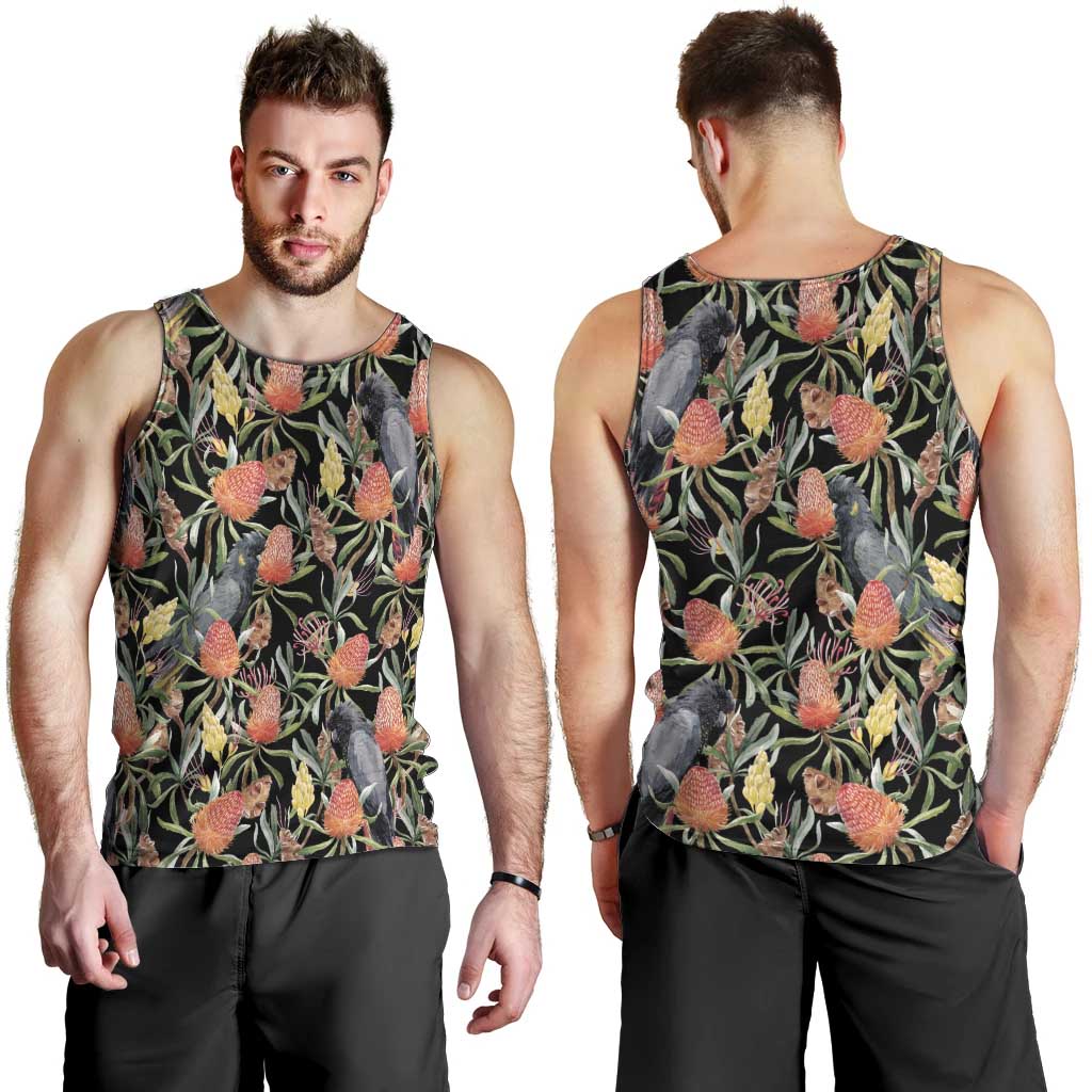Australia Black Cockatoo And Banksia Flowers Men Tank Top - Vibe Hoodie Shop