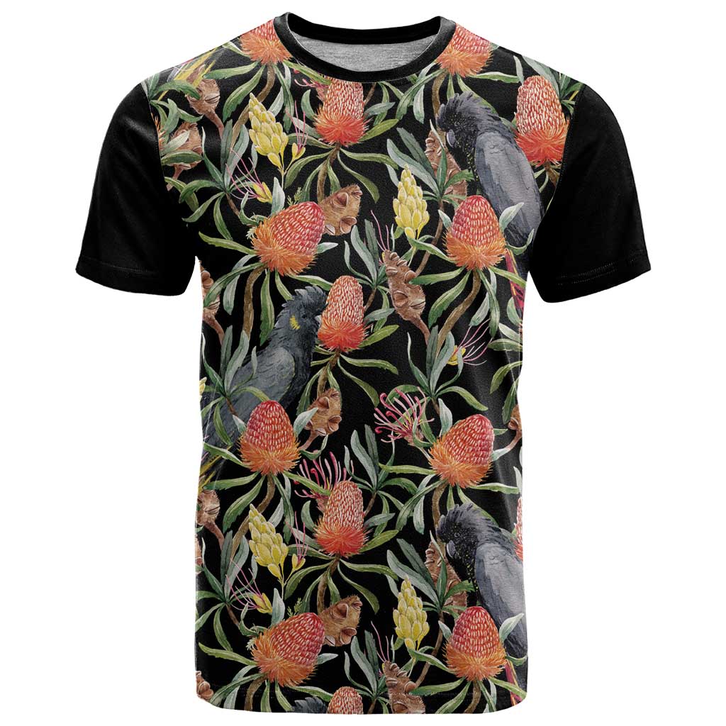 Australia Black Cockatoo And Banksia Flowers T Shirt - Vibe Hoodie Shop