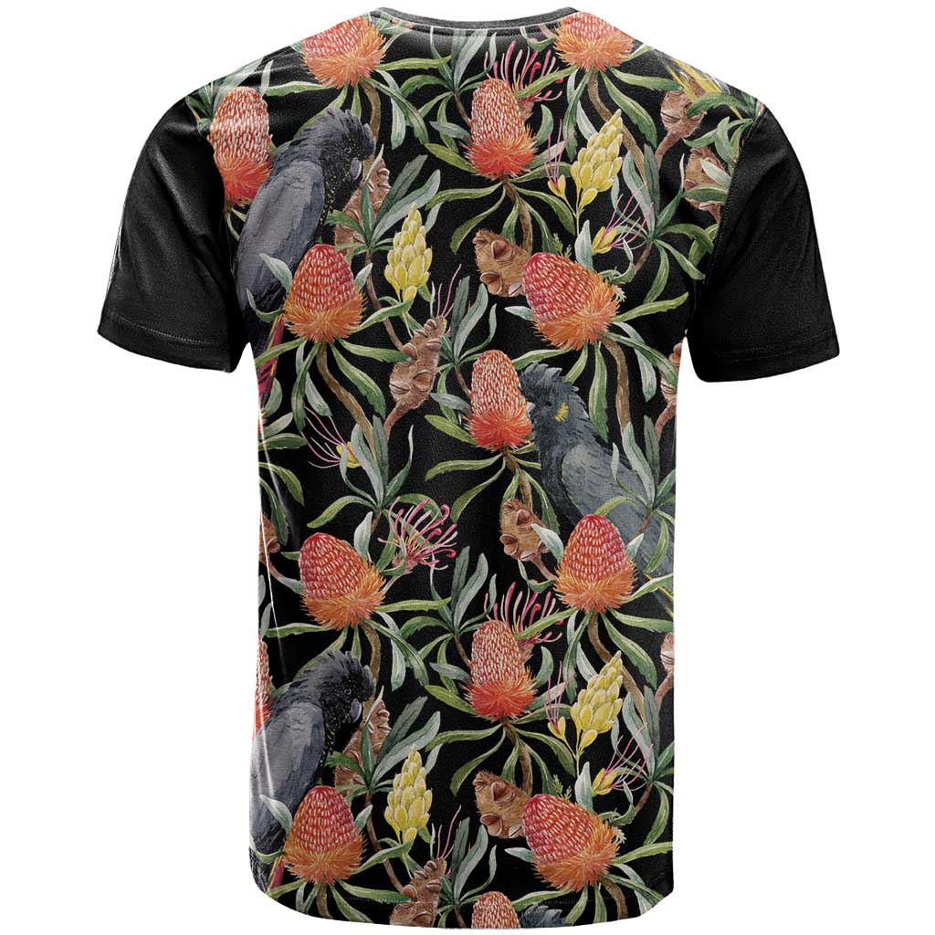 Australia Black Cockatoo And Banksia Flowers T Shirt - Vibe Hoodie Shop