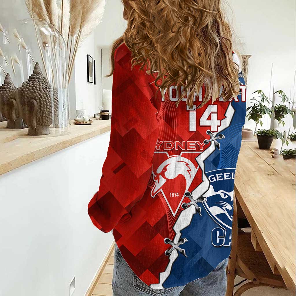 Custom Swans And Cats Football Women Casual Shirt 2024 Together Dynamic Version - Vibe Hoodie Shop