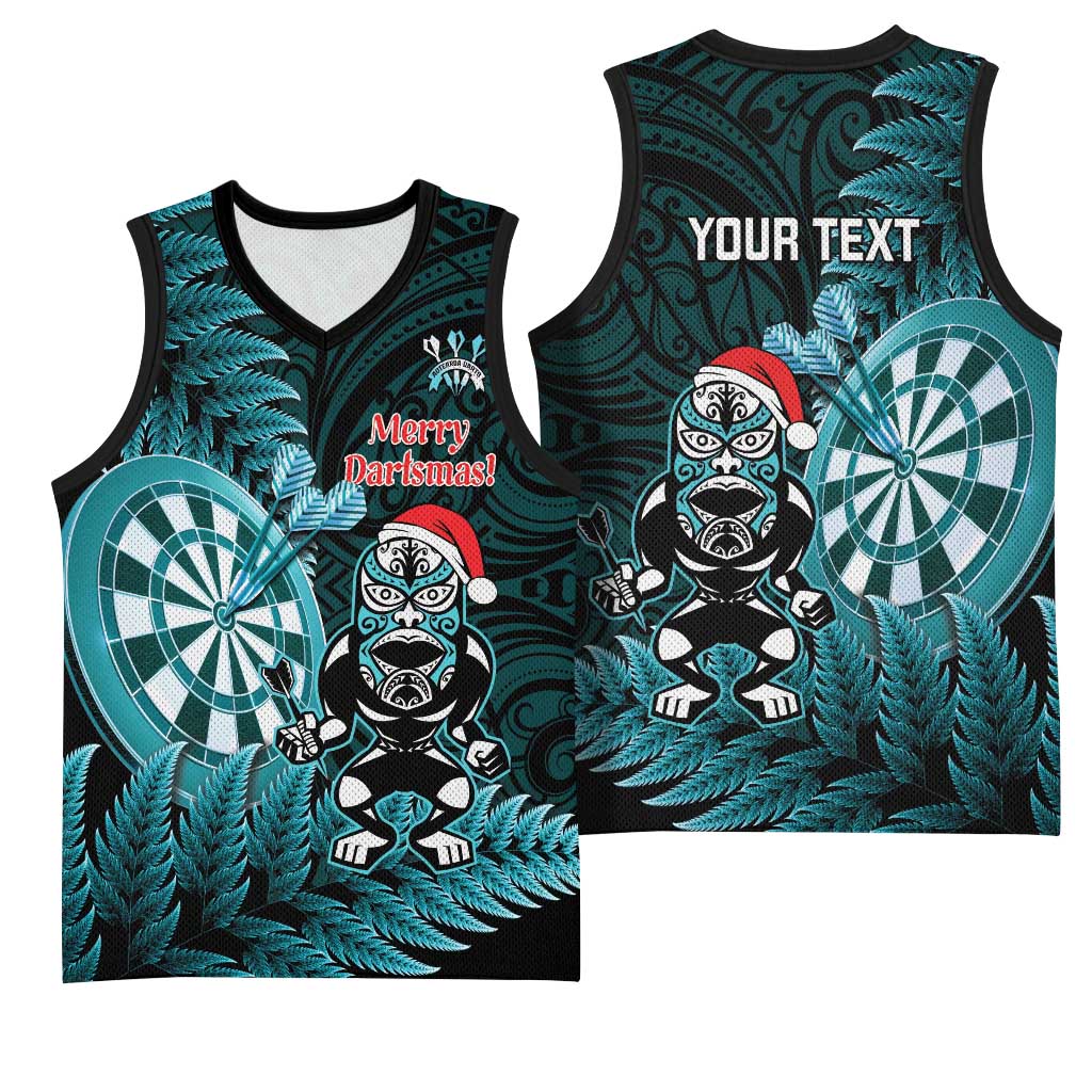 Personalised New Zealand Darts Christmas Basketball Jersey Maori Fern Merry Dartsmas - Vibe Hoodie